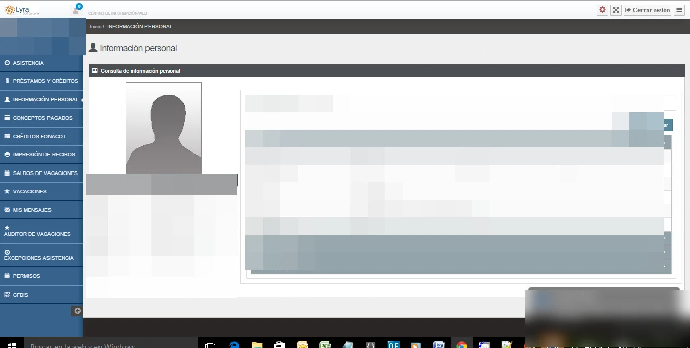 Ficha del empleado con información personal y datos relacionados (anonimizado)