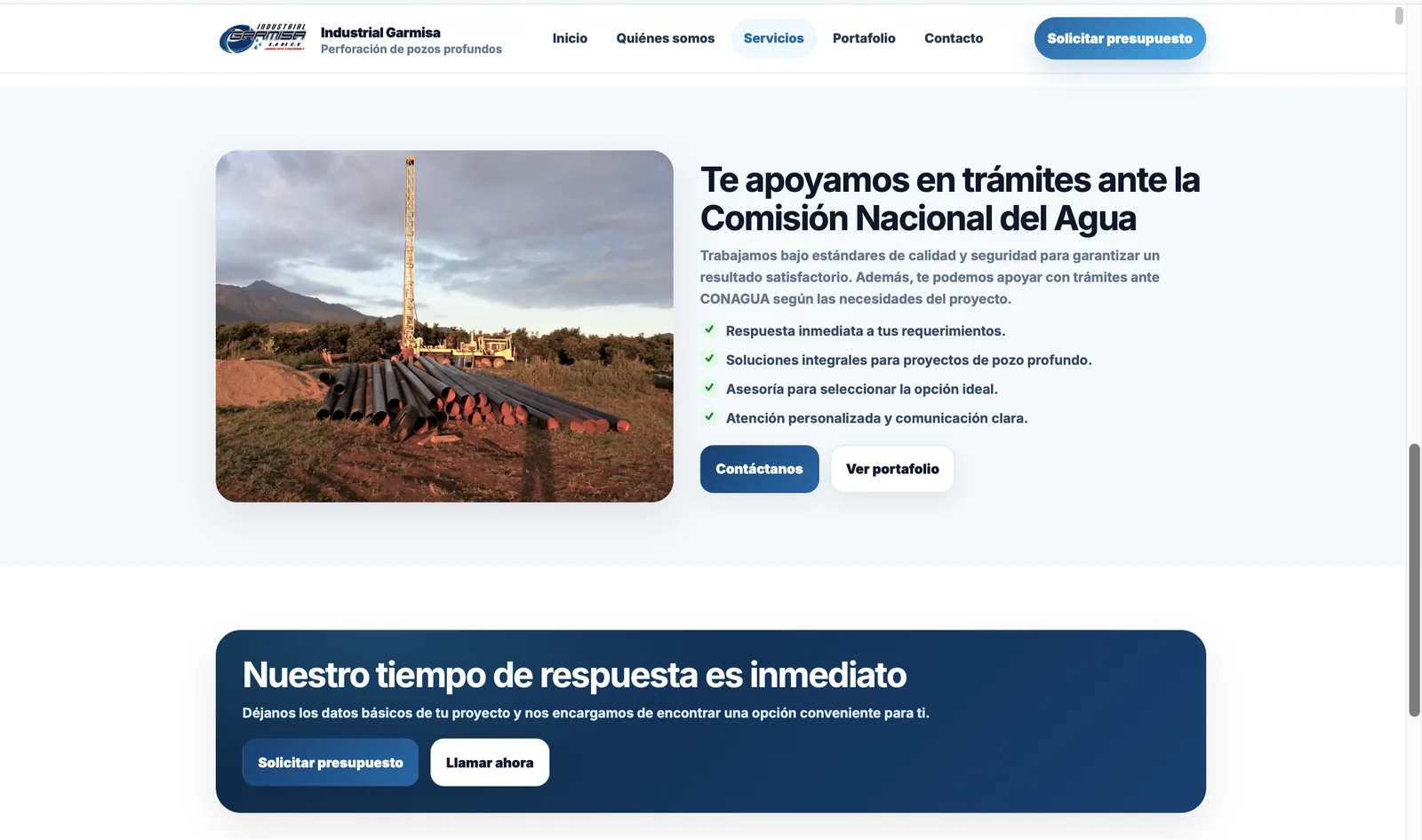 Página de contacto y CTA