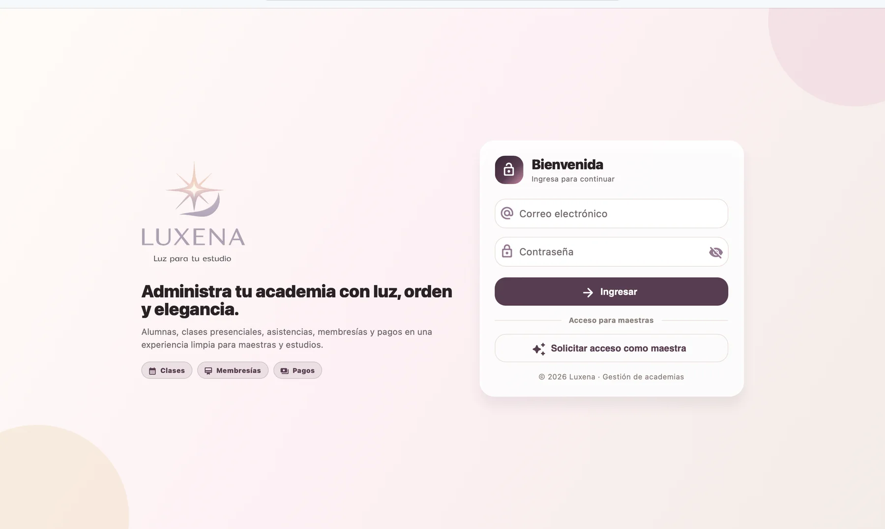 Login de la plataforma web Luxena