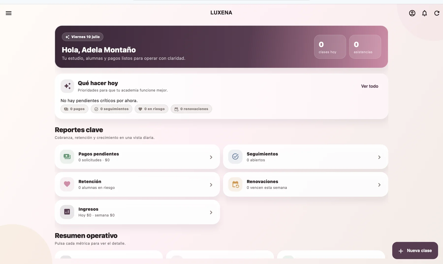 Luxena Suite web dashboard