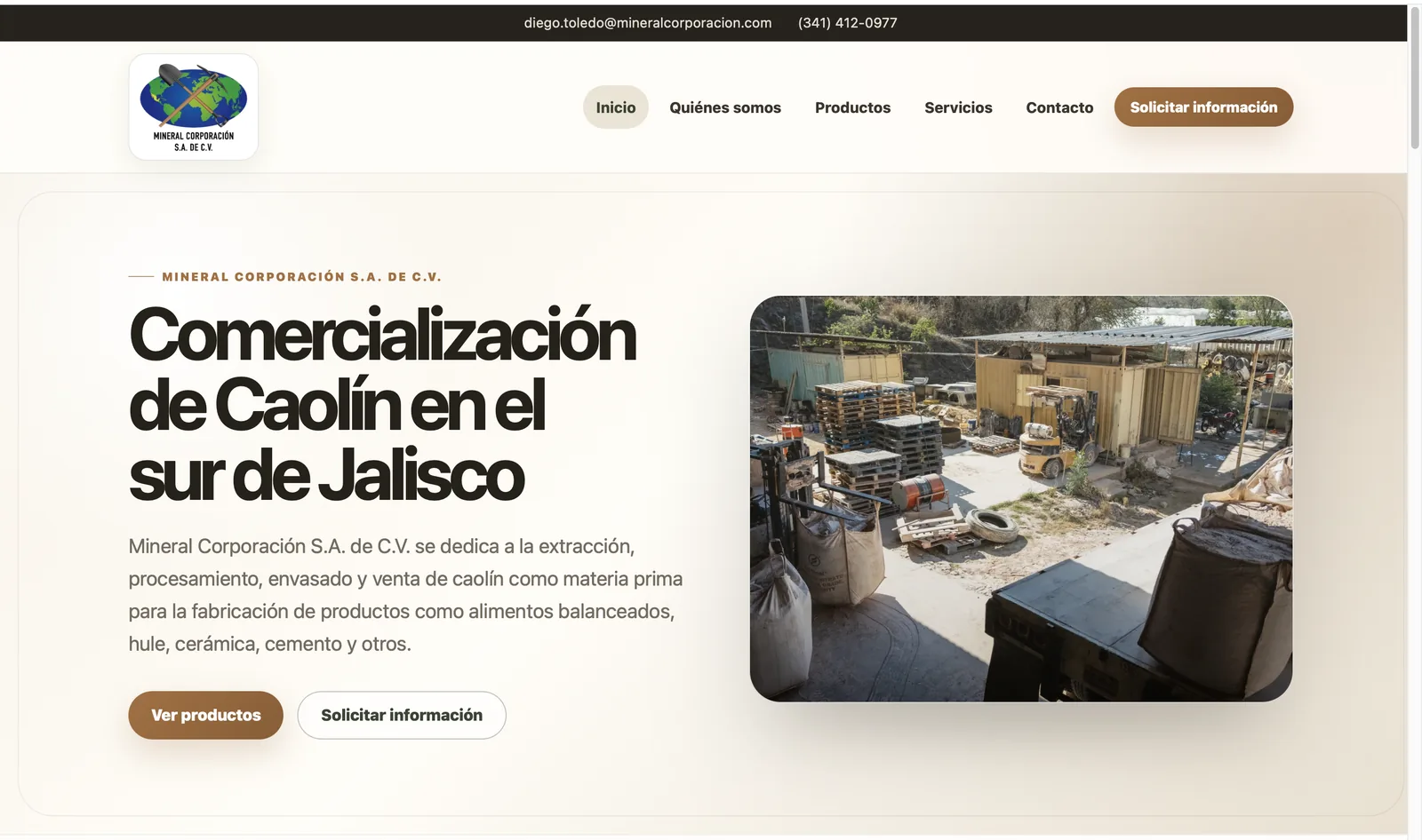 Home corporativo de Mineral Corporación