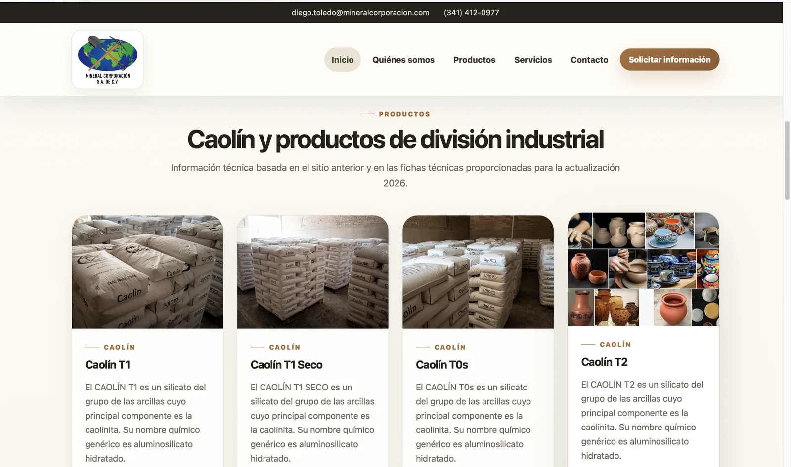Sección institucional y propuesta de valor