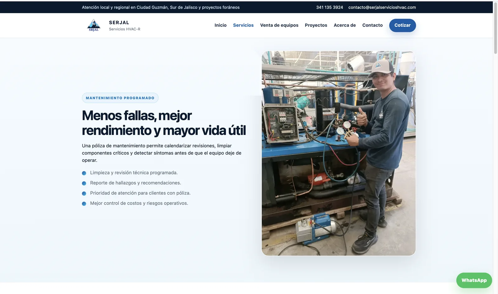 Sección visual y soporte comercial