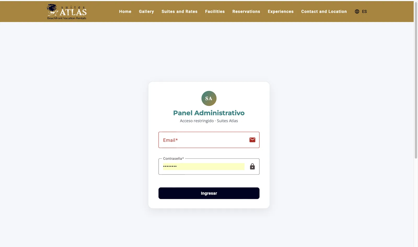 Panel administrativo Suites Atlas 2