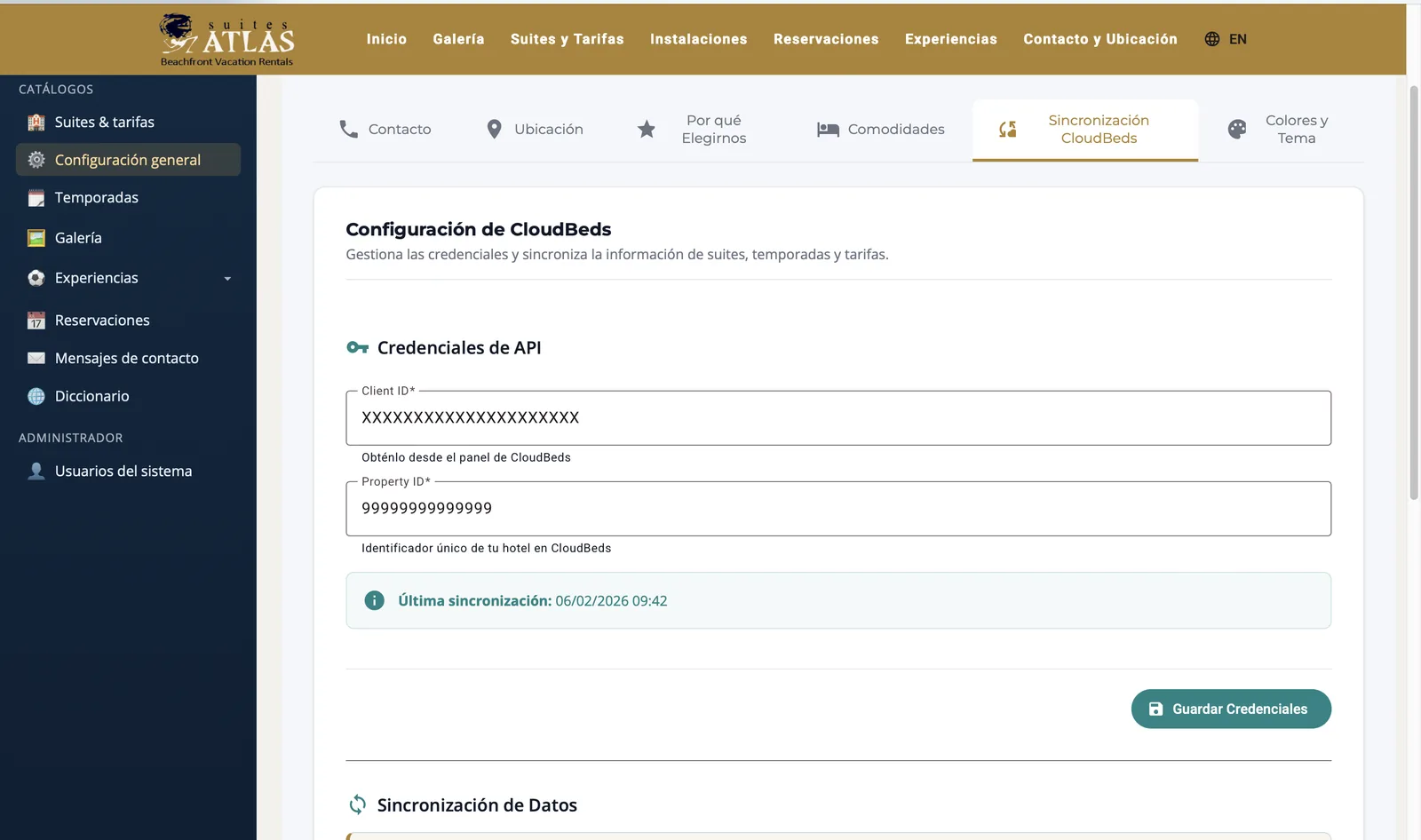 Panel administrativo Suites Atlas 7