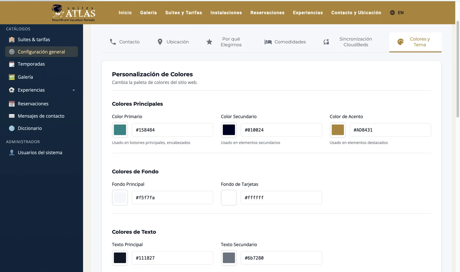 Panel administrativo Suites Atlas 8