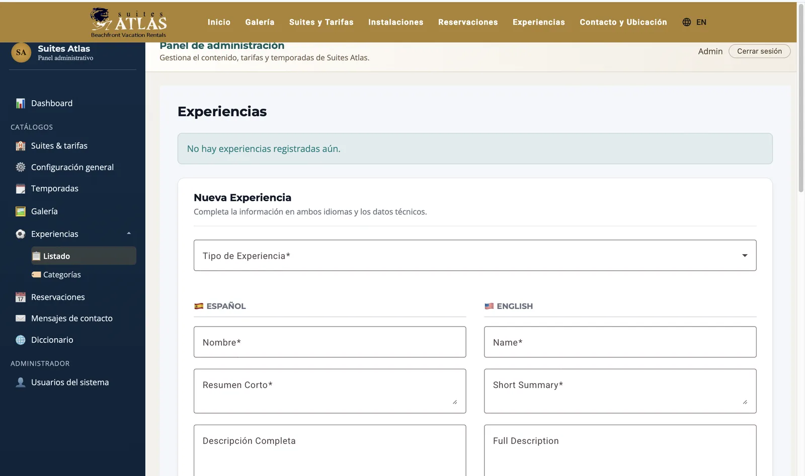 Panel administrativo Suites Atlas 11