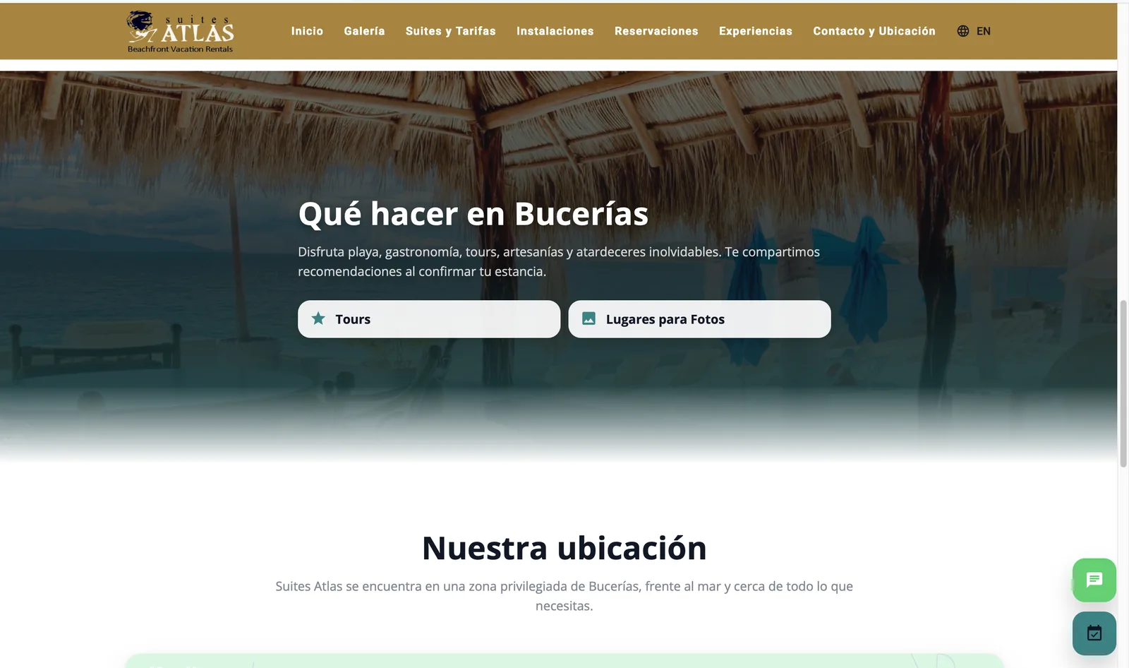Sección de reservación e información hotelera